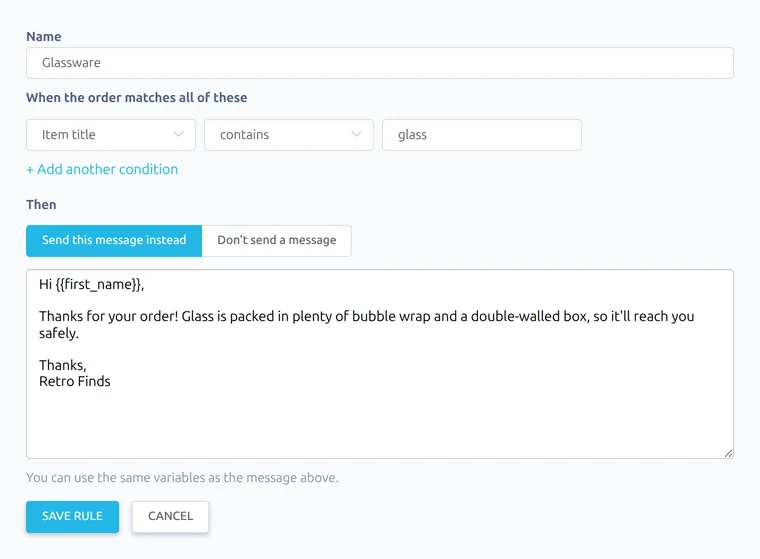 Editing a message rule