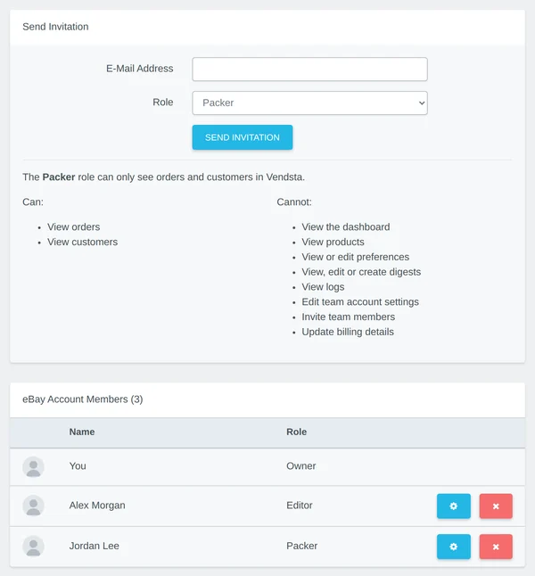 Inviting a team member and choosing their role