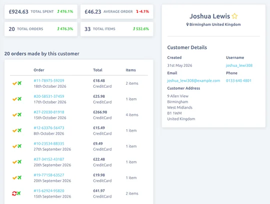 A customer profile in Vendsta