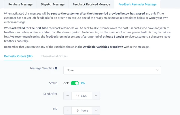 Feedback reminder settings
