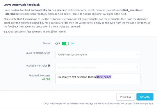 Automatic feedback settings