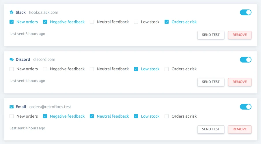 Instant notification channels in Vendsta