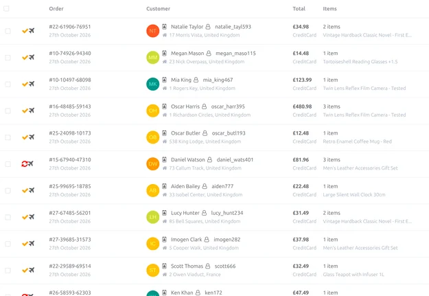 Live orders list